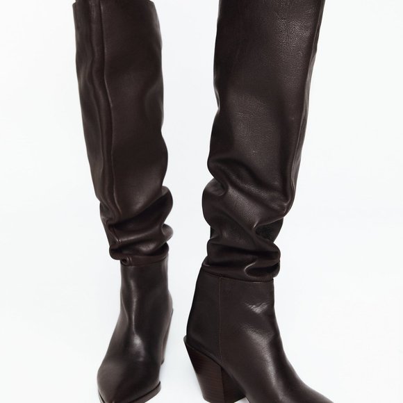 HIGH SHAFT HEELED LEATHER BOOTS ZARA Size 6,5 (37) - Picture 3 of 5